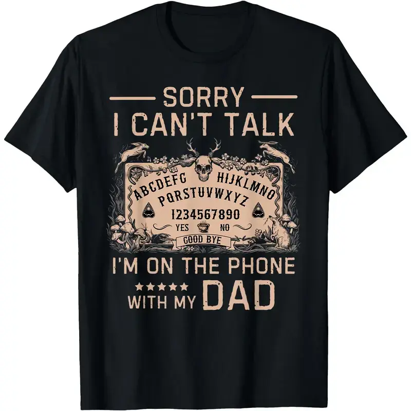 Men's Classic Soft Short-Sleeve Ouija Print Graphic T-Shirt - Menswear Clothes, Casual Dad Joke Novelty Memorial Gift for Dad, Breathable Top