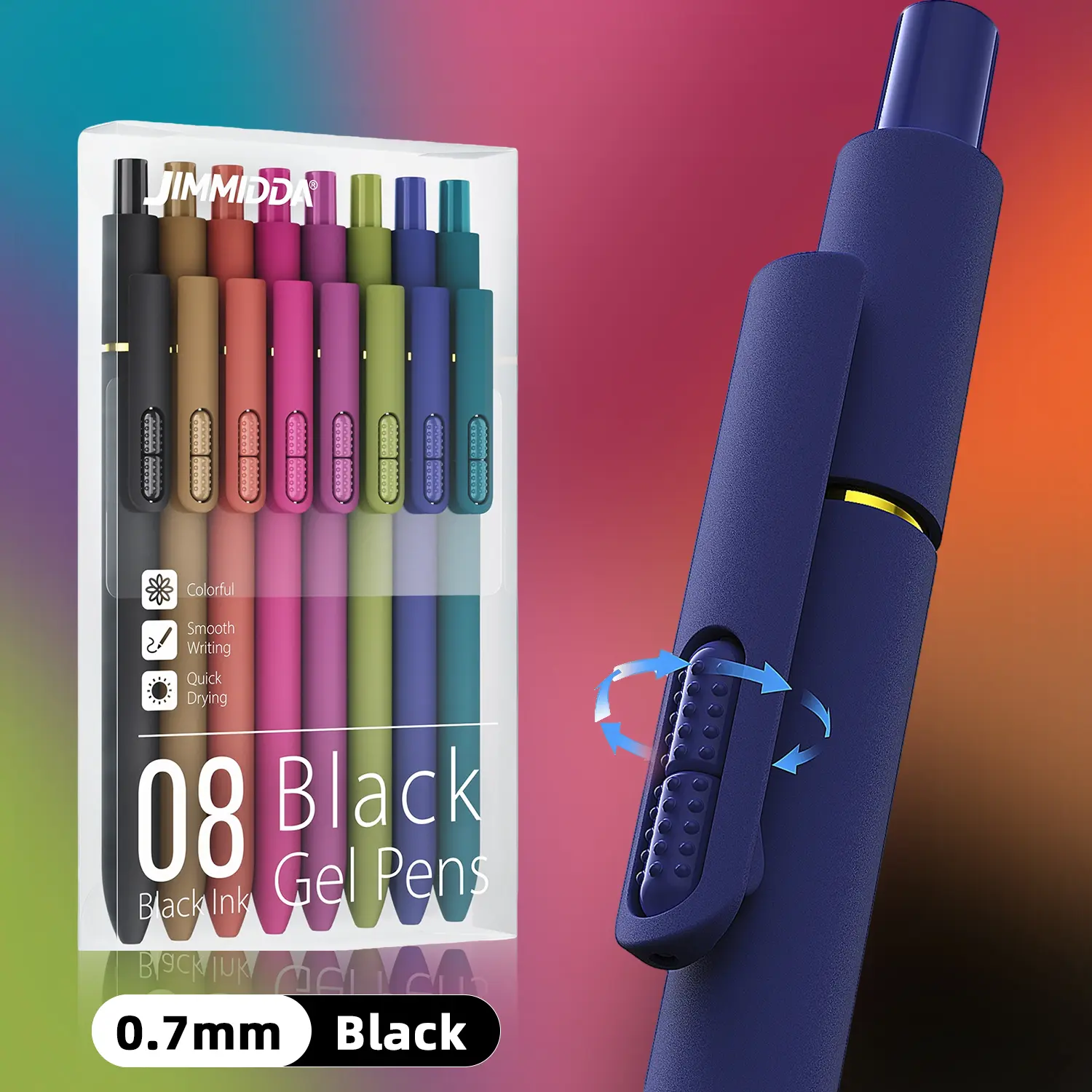 Colored Gel Pens 8ct Assorted Colors Black gel pens 0.7mm Tip for Smooth Writing, Coloring, Drawing, and Journaling Office Stationery Supplies tiktokshopsummersale