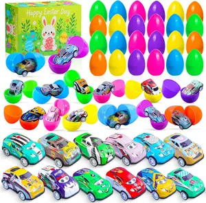 Mothers Day Gift 24 Pack Prefilled Easter Eggs with Pull Back Cars – No Assembly Required, Easter Egg Fillers & Basket Stuffers for Kids, Classroom Prizes, Party Favors, Easter Toys for Boys
