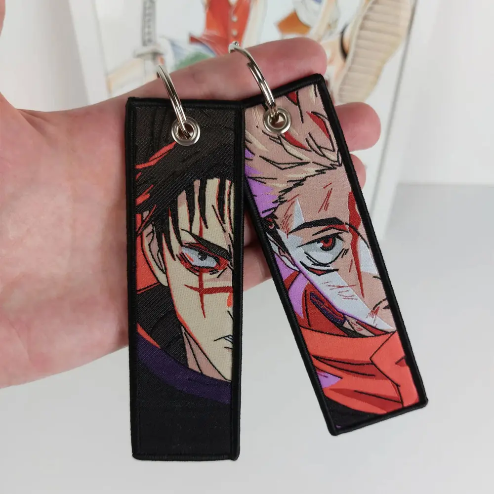 Jujutsu Kaisen Character Embroidered Patch Keychain, 8x2 inches Anime Manga Gojo Geto Sukuna Choso JJK Keychain Gift