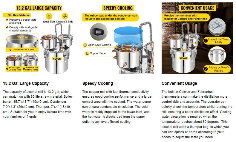 【Spotlight Day】VEVOR Stainless Steel Kitchen Water Wine Distiller - Silicone-Enhanced, Copper Tube with Circulating Pump, Built-In Thermometer, Home Brewing Kit for DIY Whisky, Brandy, Oil Extraction 【Spotlight Day】VEVOR Stainless Steel Kitchen Water Wine Distiller - Silicone-Enhanced, Copper Tube with Circulating Pump, Built-In Thermometer, Home Brewing Kit for DIY Whisky, Brandy, Oil Extraction