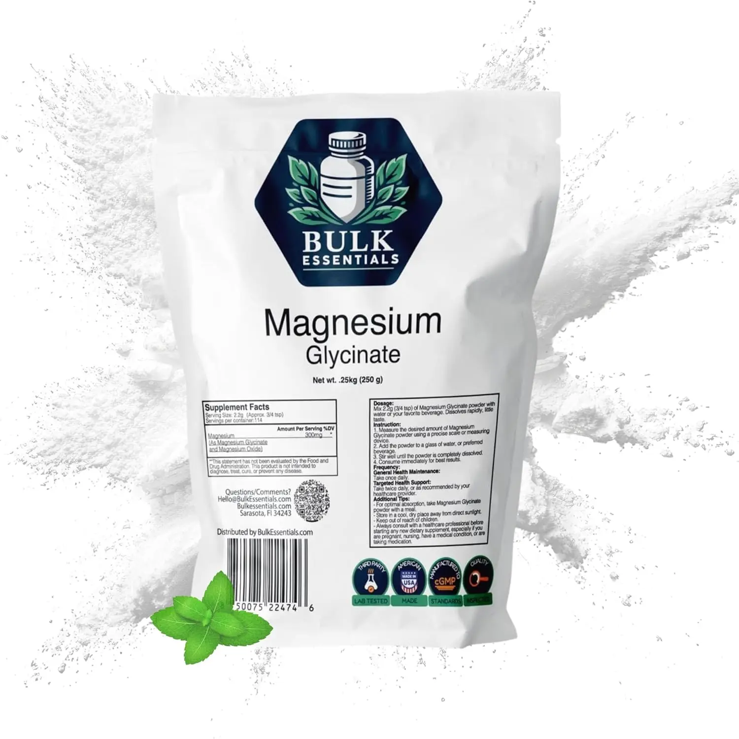 Bulk Essentials Pure Magnesium Glycinate Powder Supplement – Magnesium Powder for Relaxation, Sleep & Muscle Support – USA Made - Non-GMO & Gluten-Free – 2.2g Per Serving