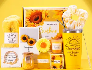 Valentine's Day Birthday Sunshine Gift for Women - Unique Care Package with Sunflower Gifts, Friendship Box of Sunshine for Mom Sister Wife, Get Well Soon & Birthday Present, Self Care Basket for Women Recovery