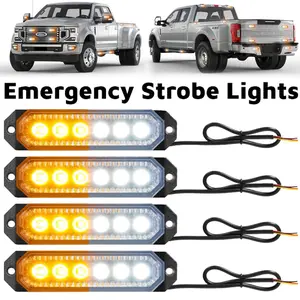 4pcs Universal 12V-24V Super Bright Amber/White 18W 6-LED Warning Emergency Construction Surface Mount Beacon Flash Caution Strobe Light Bar Truck Trailer RV Motorcycle