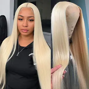 32 Inch 613 13x4 Lace Front Wig Blended Human Hair 200 Density Lace Front Wig Blonde Wigs Straight Wig for Women Glueless Wigs (613 Blonde Wig)