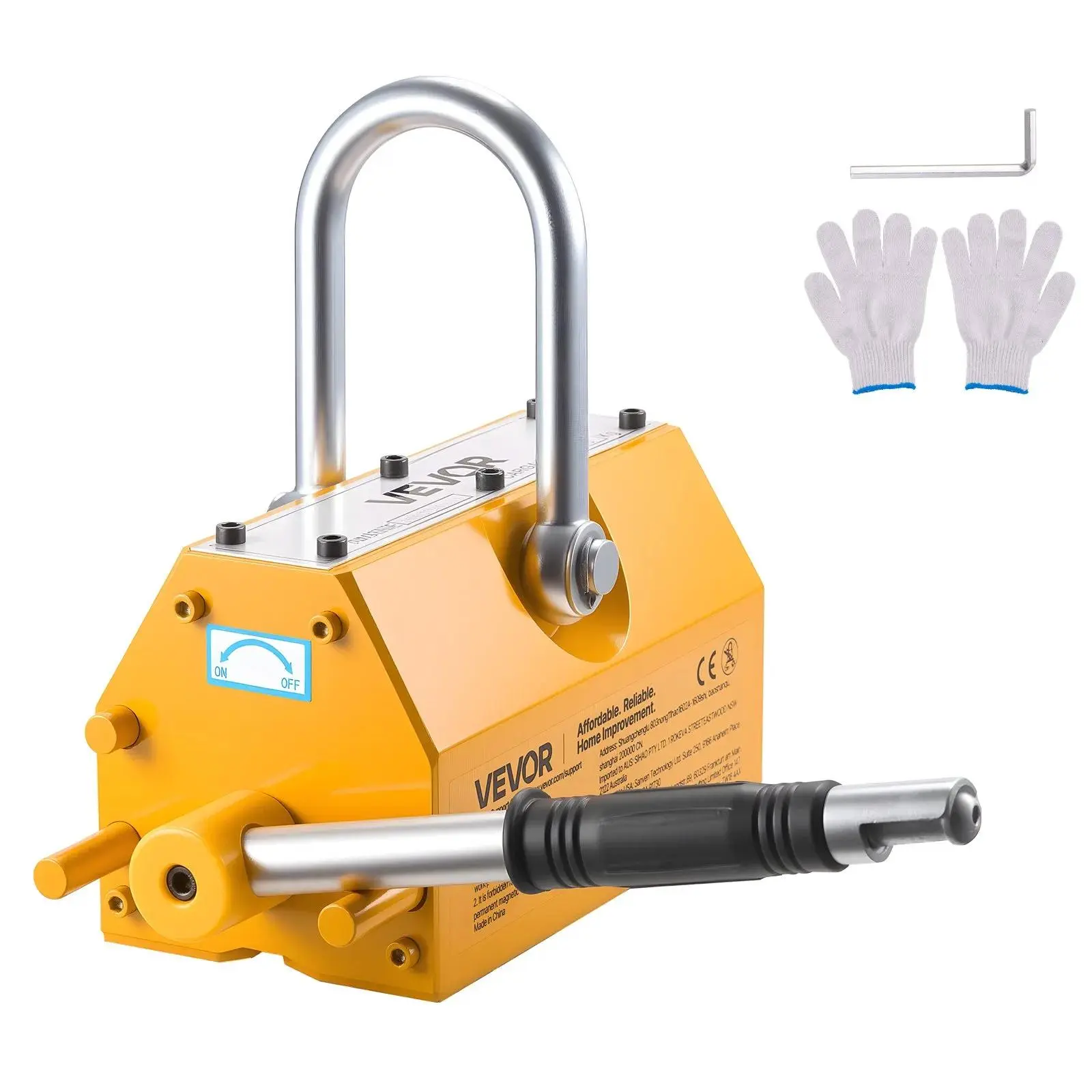 VEVOR Permanent Magnetic Lifter, 2200 lbs Pulling Capacity, Heavy Duty N42 Neodymium Lifting Magnet with Release Handle and Steel Hook, Used in Shop Crane and Hoist, for Lifting Plate Steel, Board#BackToSchool