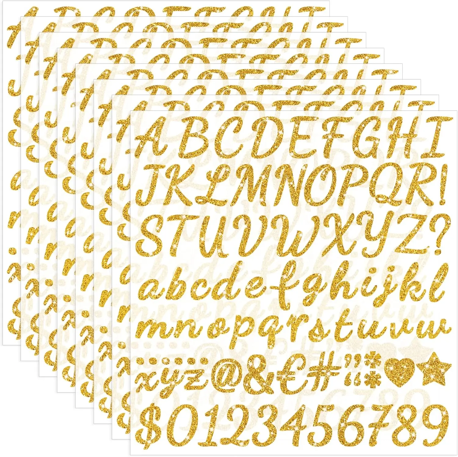 Gold Letter Stickers 664 PCS Glitter 8 Sheets Alphabet Number Stickers 1 Inch Vinyl Self Adhesive Stick