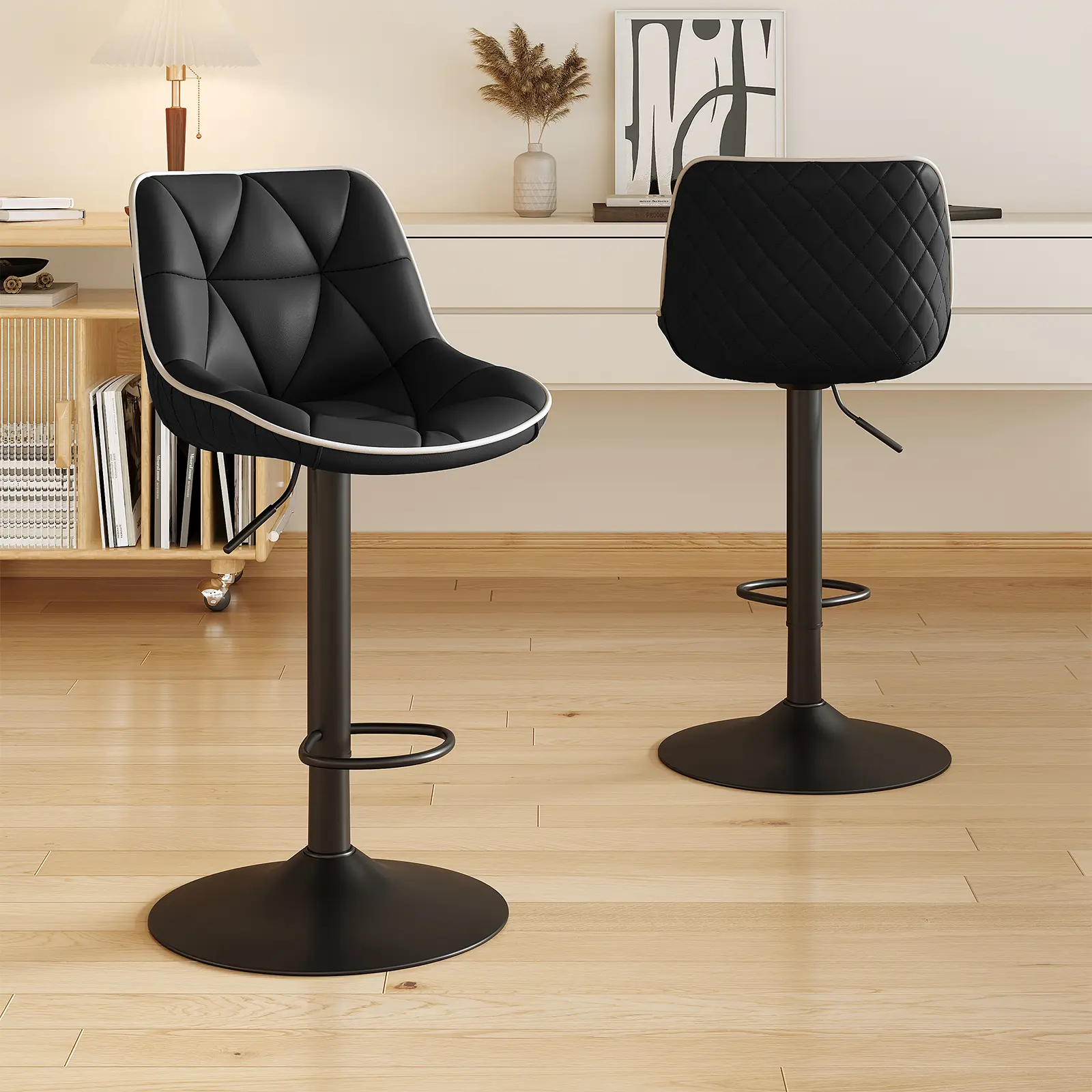 Bar Stools Set of 2, Adjustable Swivel Counter Height Bar Stools with Back, Armless Modern Barstools for Kitchen Island & Home Bar, Upholstered Seat