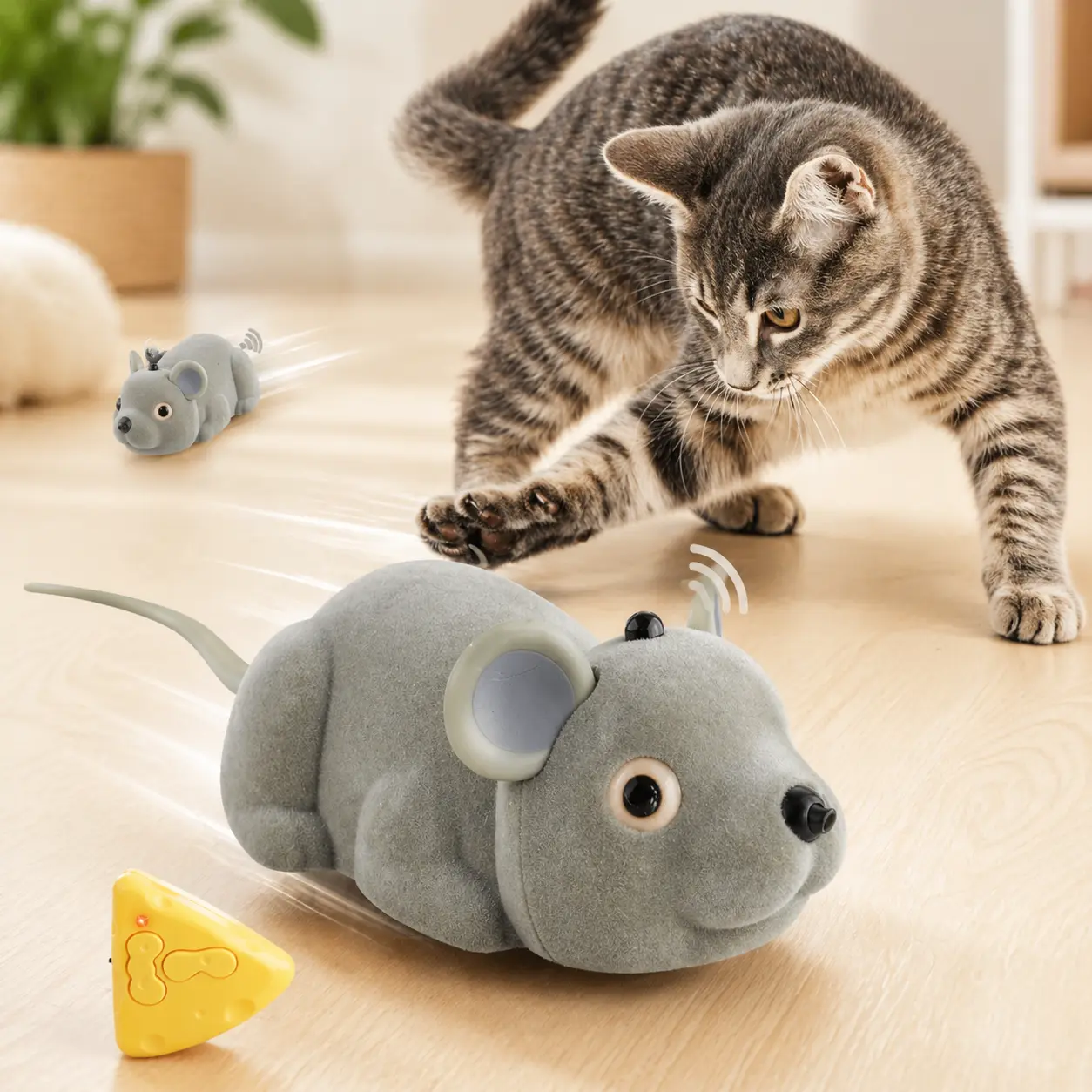 Remote Control Mouse Cat Toy, Moving Plush Mouse Toy with Remote Controller, USB Charging Interactive Cat Toy for Indoor Cats, Kittens & Small Pets