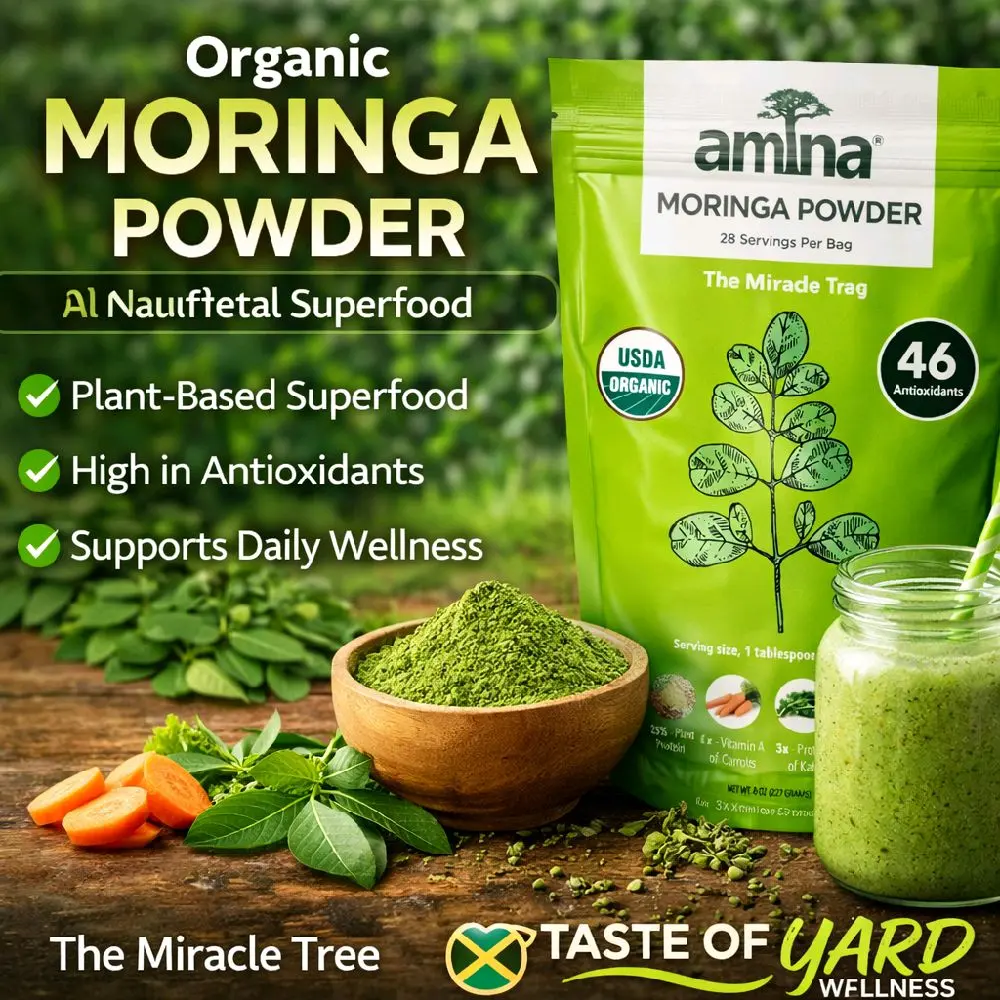 Organic Moringa Powder – 8 oz | Plant-Based Superfood | Taste of Yard Wellness Healthcare Dietary Supplement Fitness