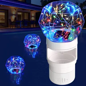 Solar Chlorine Floater,Pool Chlorines Floater with Colorful Lights,Chlorine Floaters with Diamond Shapes,Adjustable Flow Floating chlorines Dispenser for Pool,Hot Tub Chlorines Floaters White outdoorfun