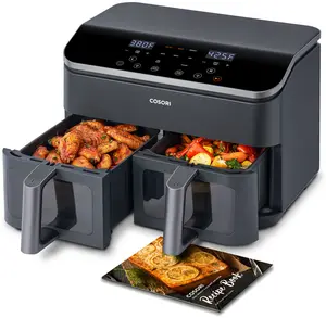 COSORI R901 Dual Air Fryer 9Qt – 10-in-1, Fresh Balanced Meals for Family and Children with Double Baskets, Sync Cook & Finish to Bake, Roast, Reheat, Broil & 130 Recipes for Easy Cooking, Dishwasher Safe