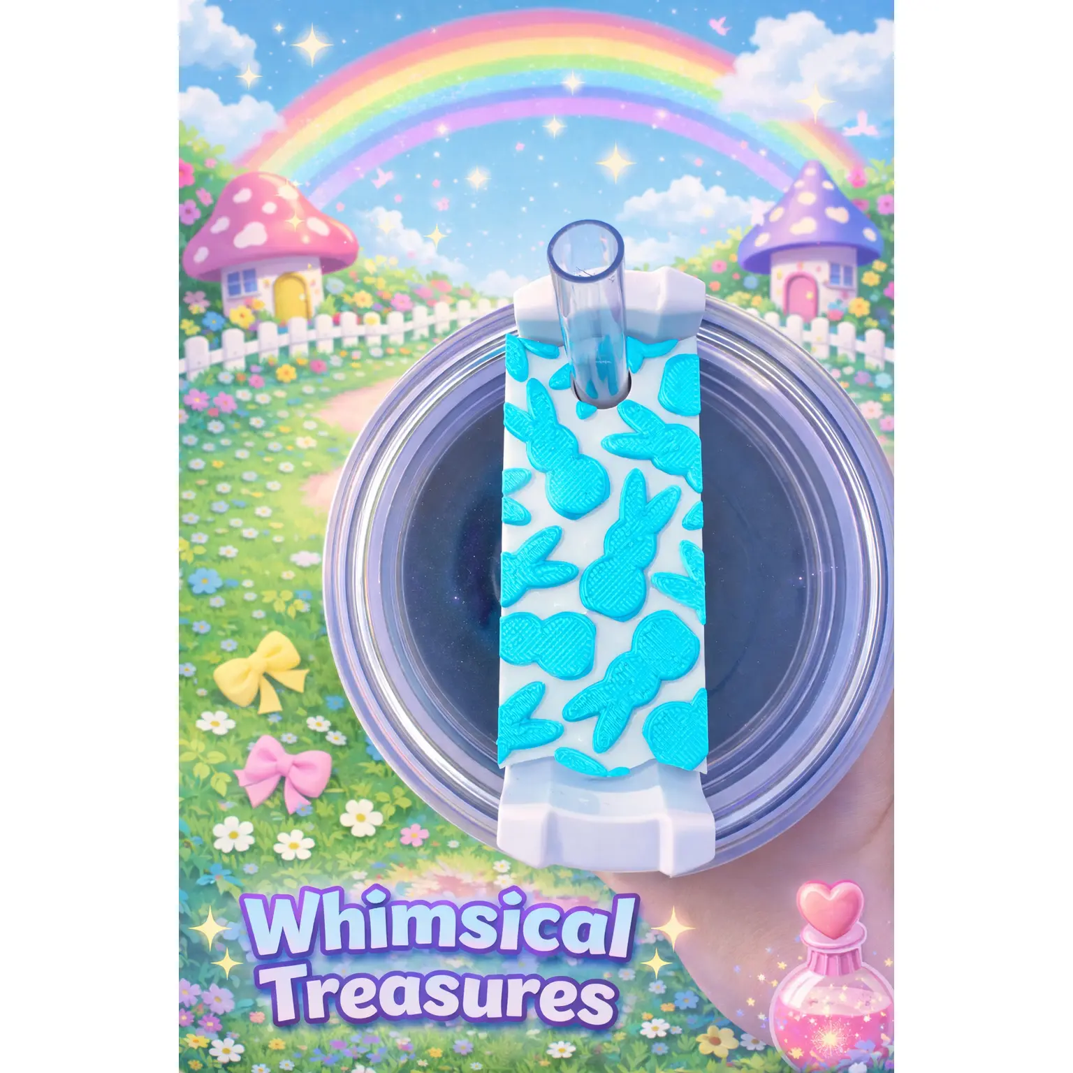 3D Turquoise Bunny Peep Stanley Lid Topper - 30oz