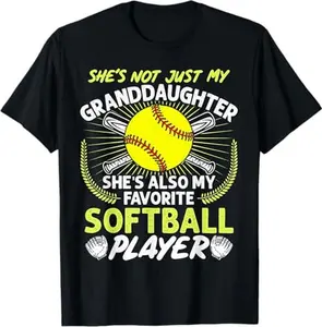 Softball Grandma Shirt - My Favorite Player Is My Granddaughter T-Shirt - Proud Softball Grandpa Tee - Funny Sarcastic Sports Gift for Grandparents
