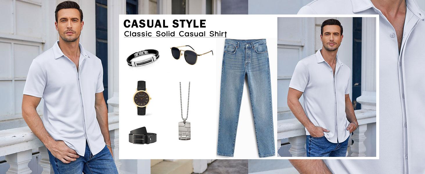 COOFANDY Men's Thin Wrinkle Free Short Sleeve Button Down Shirt Classic Design Casual Dress Top for Summer Beach Office Wear Machine Washable COOFANDY Men's Thin Wrinkle Free Short Sleeve Button Down Shirt Classic Design Casual Dress Top for Summer Beach Office Wear Machine Washable