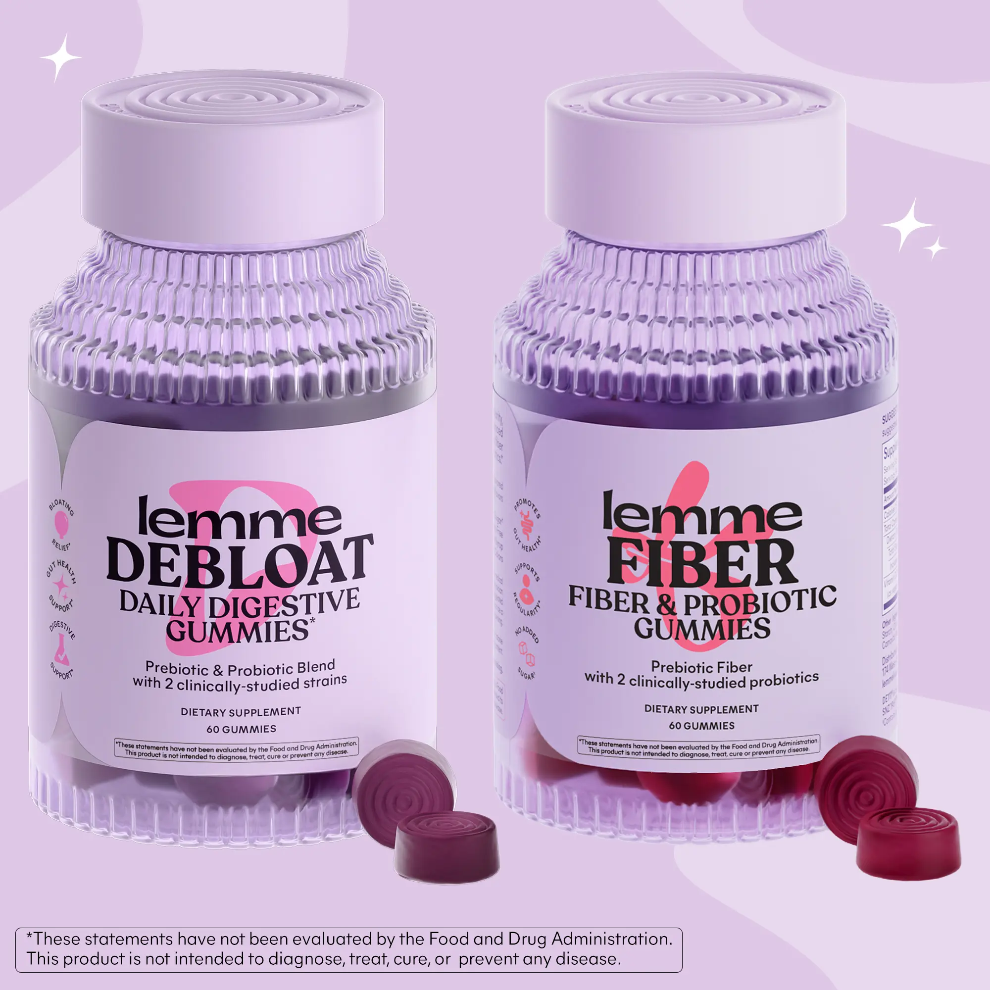 Daily Digestive Bundle - Lemme Fiber Gummies & Lemme Debloat Gummies, Fiber & Probiotic Gummies with Clinically-Studied SNZ 1969 & DE111 + Digestive & Gut Health Gummies with Clinically-Studied LactoSpore & DE111 Probiotics