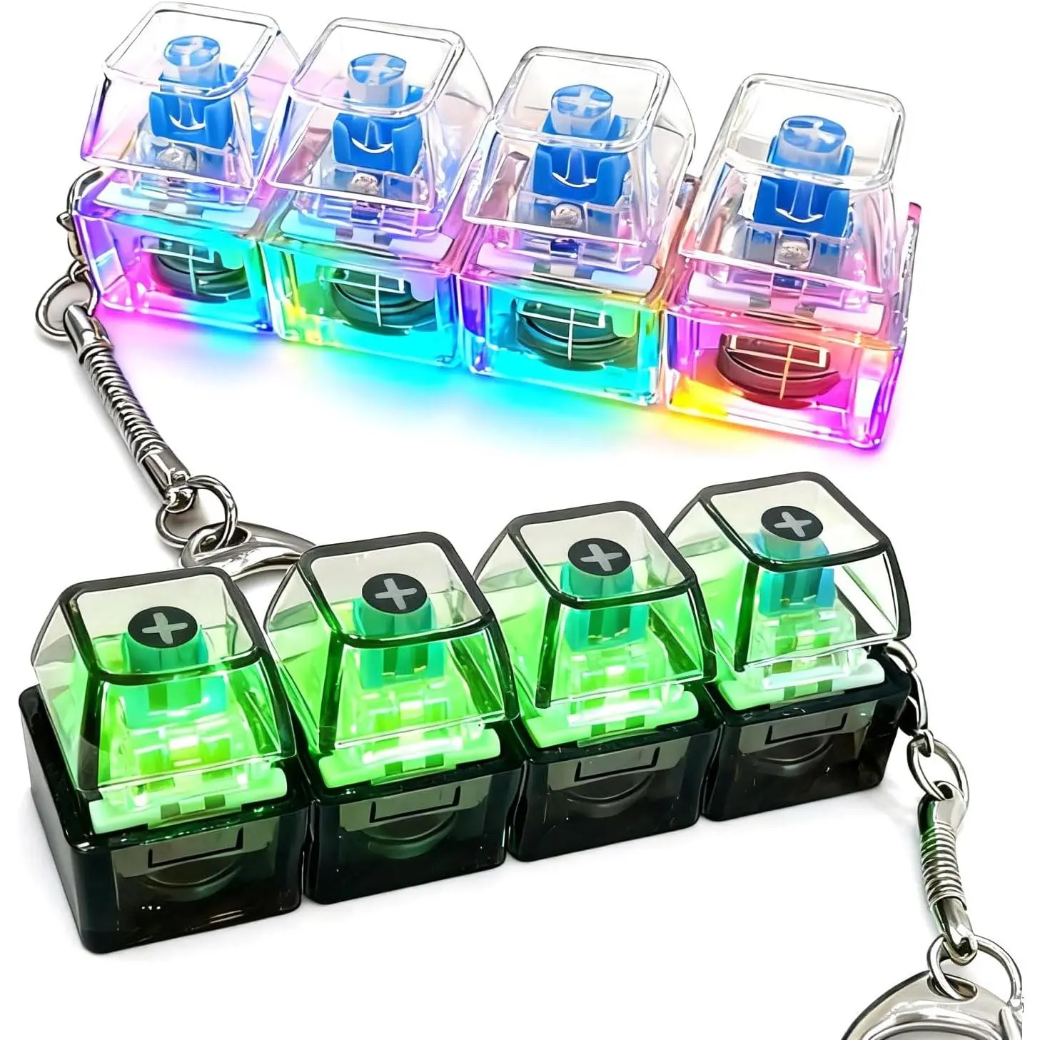 Keyboard Fidget Toy for Adult Kids glowing  Clicker Keyboard Fidget Keychain with LED Lights 4-in-1 Loud Stress Relief Fidget Keyboard for Anxiety Decompression mechanical keyboard with Removable Battery Neon Durable Smooth Spinner