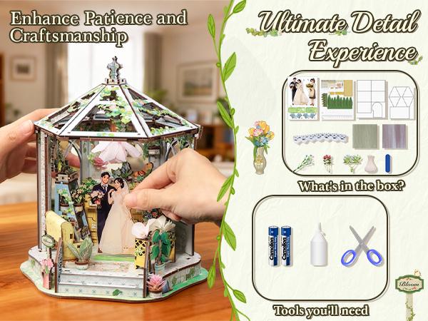 CUTEBEE Windsor Flower House DIY Book Nook Kit 235 PCS 3D Wooden Puzzle Miniature Dollhouse with Petal Lamp Unique Craft Gift Bookshelf Decor for Adults Teens 14+