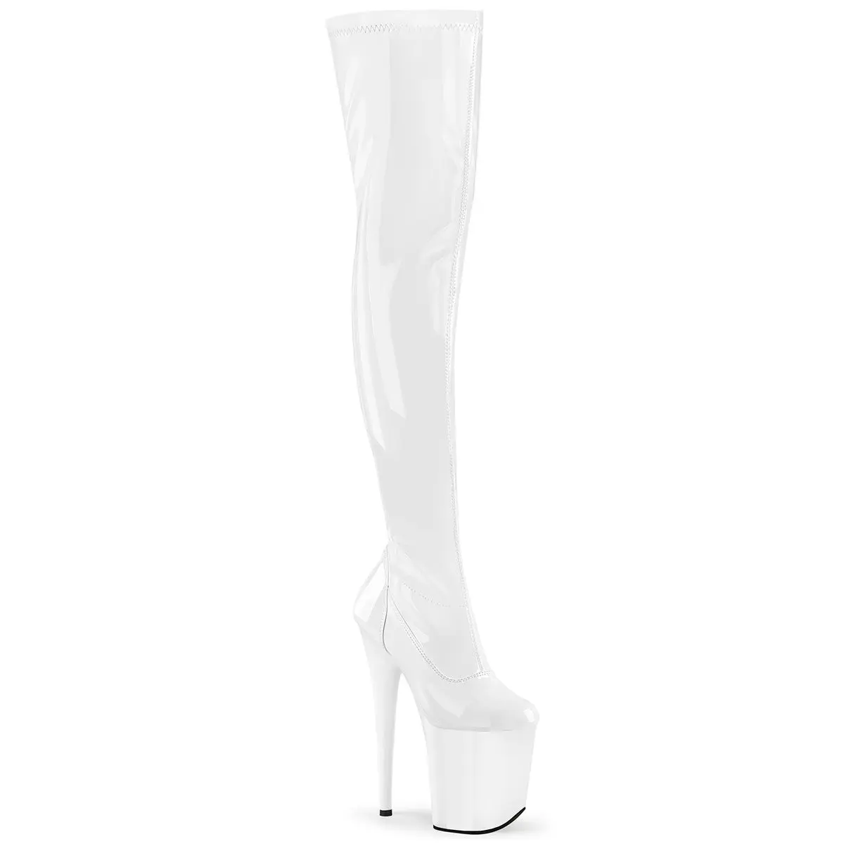 Pleaser Flamingo-3000 Women's Stretch Thigh-High Style Boots - 8 in Stiletto Heel, 4 in Platform, Inner Side Quarter Zipper, Fashion Statement Shoes, Party Footwear for Alt Girls