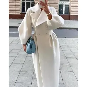 Autumn and Winter New Vintage Court Style Lantern Sleeve Large Lapel Woolen Coat Long-Cut Coat
