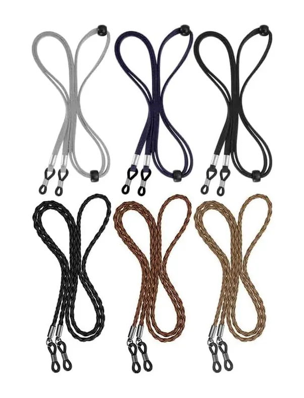 Braided Leather Glasses Chain 6-Pack, Unisex Eyewear Holder Lanyard for Men & Women, Adjustable 27.5-Inch Neck Strap with Secure Grips, Eyeglasses Holder, Eyeglass Holders Around Neck, Pu Leather