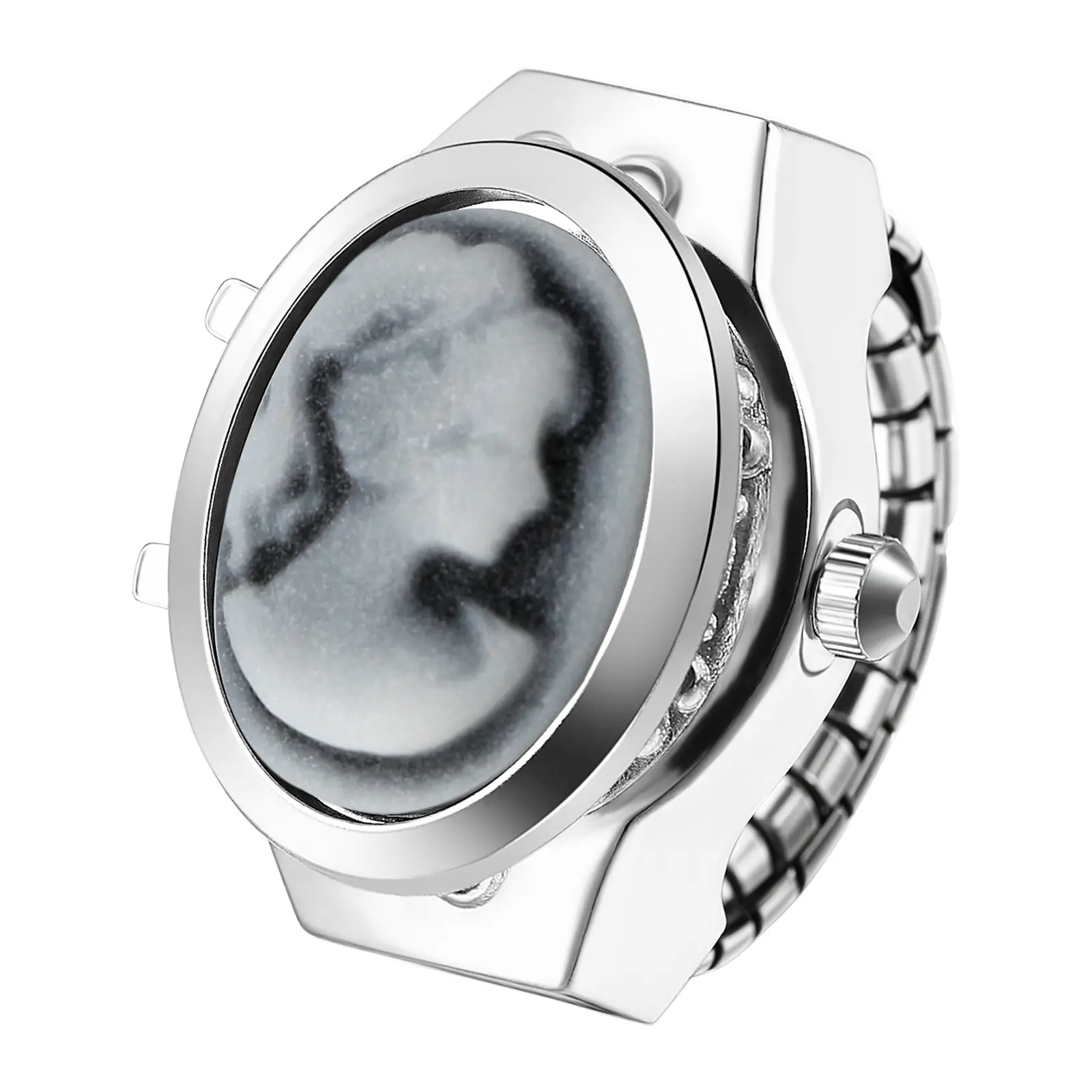 OIDEA Women's Ring Watch, Minimalist Stainless Steel Fashion Jewelry with Openable Cover, Analog Quartz Timepiece and Adjustable Elastic Band, Fashion Jewelry Wristwatch, Analog Wristwatch, Casual Quartz Watch, Fashion Watch Jewelry
