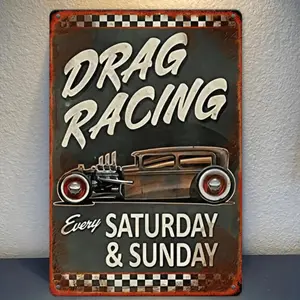 Vintage Drag Racing Metal Sign 8x12 Inch Retro Wall Art for Home Bar Cafe and Garage Decor