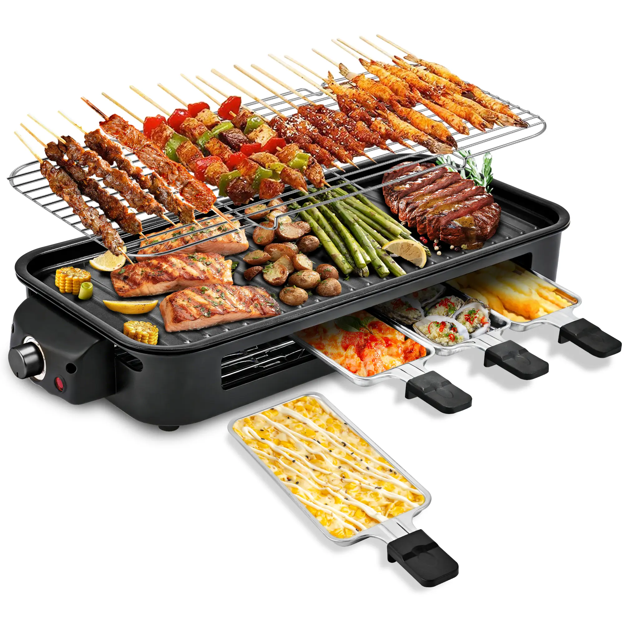 Pukomc 1500W Electric Smokeless Indoor Grill - Nonstick Coating Griddle, Removable Temperature Control, Dishwasher Safe, Portable Kitchen Appliance with Cable, Spatula for Couples' Healthy Meals, Korean BBQ, Kitchen Appliances
