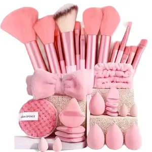 Makeup Brush Set with Pink Bow Case Clean Sponge and Assorted Brushes for Precise Application 33 unit