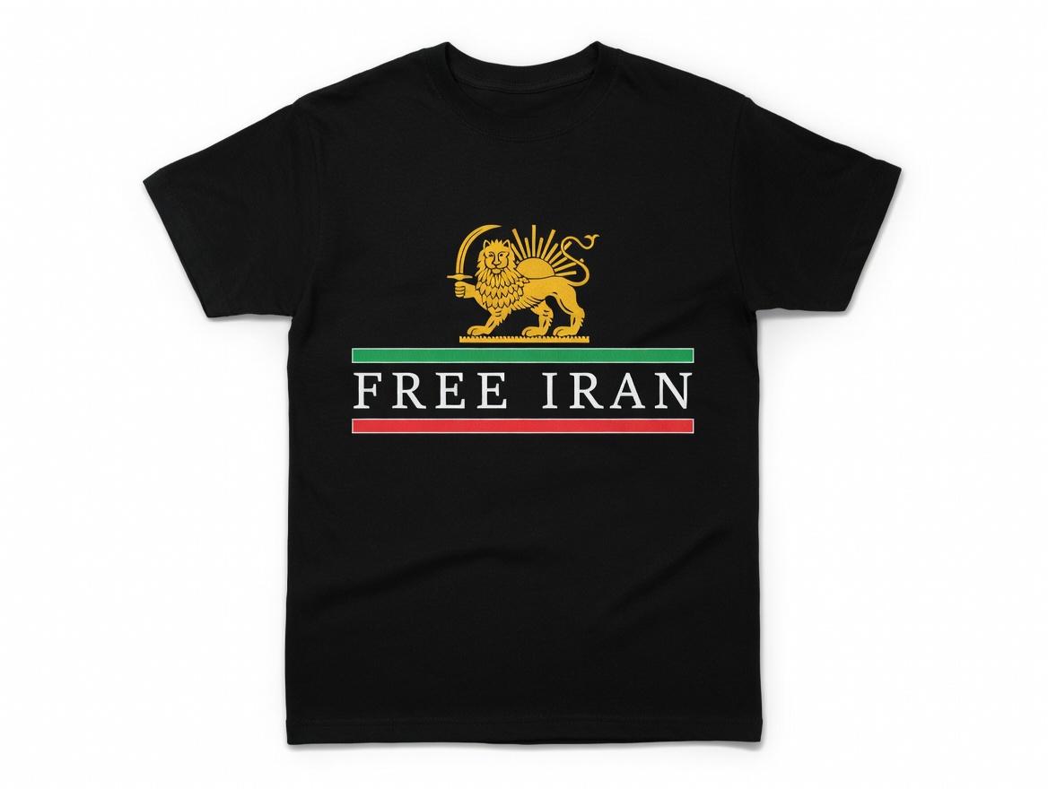 “Liberate Iran” T-shirt, T-shirt with Persian lion and sun design, reflective T-shirt with Shir o Khorshid flag, gifts for women, DIY life, solidarity T-shirt for Iranian products.