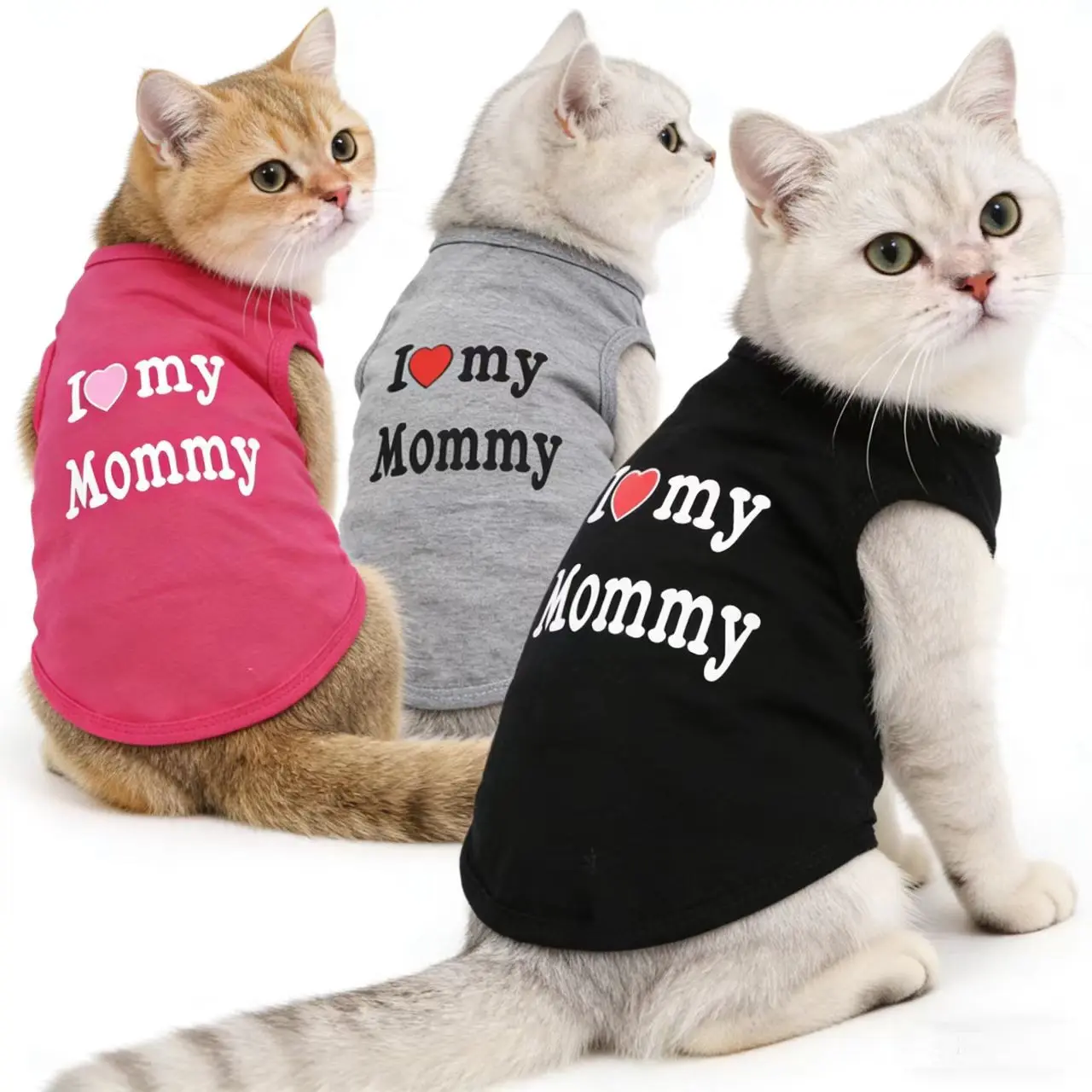 3 Pcs Summer Pet Vest Shirt Set, Breathable Cat Dog Kitten Clothes, I Love Dad/i Love Mom Design, Comfortable Summer Wear for Pets, Clothing