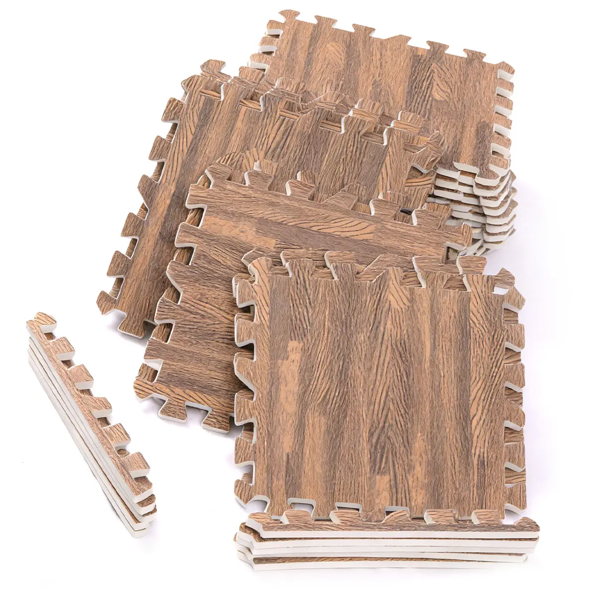 24-Pack High-Density EVA Wood Grain Interlocking Puzzle Floor Mat - 30x30cm, 1cm Thick, Nonslip, Waterproof, Quick-Drying, Noise-Reducing, Natural Look for Traditional Living Rooms, Gym