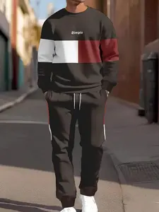 Men's fashionable black, red and white contrasting color splicing sweater suit, simple color block splicing to create a casual image of a man, adult four-season casual wear, high-quality fabric texture, suitable for gift-giving travel Crewneck