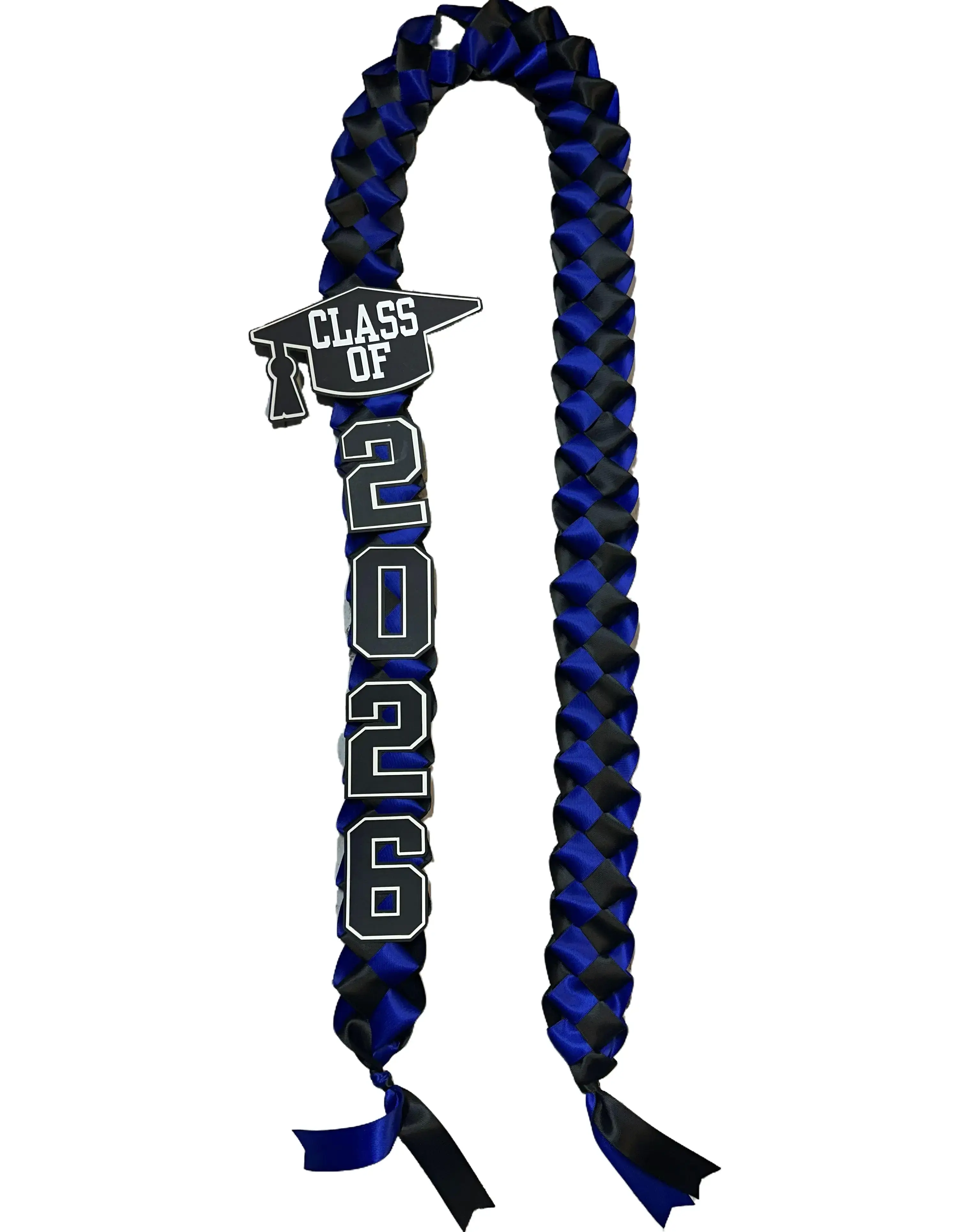 Graduation Lei Varsity font with Student Name Class of 2026 open with tie Lei  26 in length multicolored
