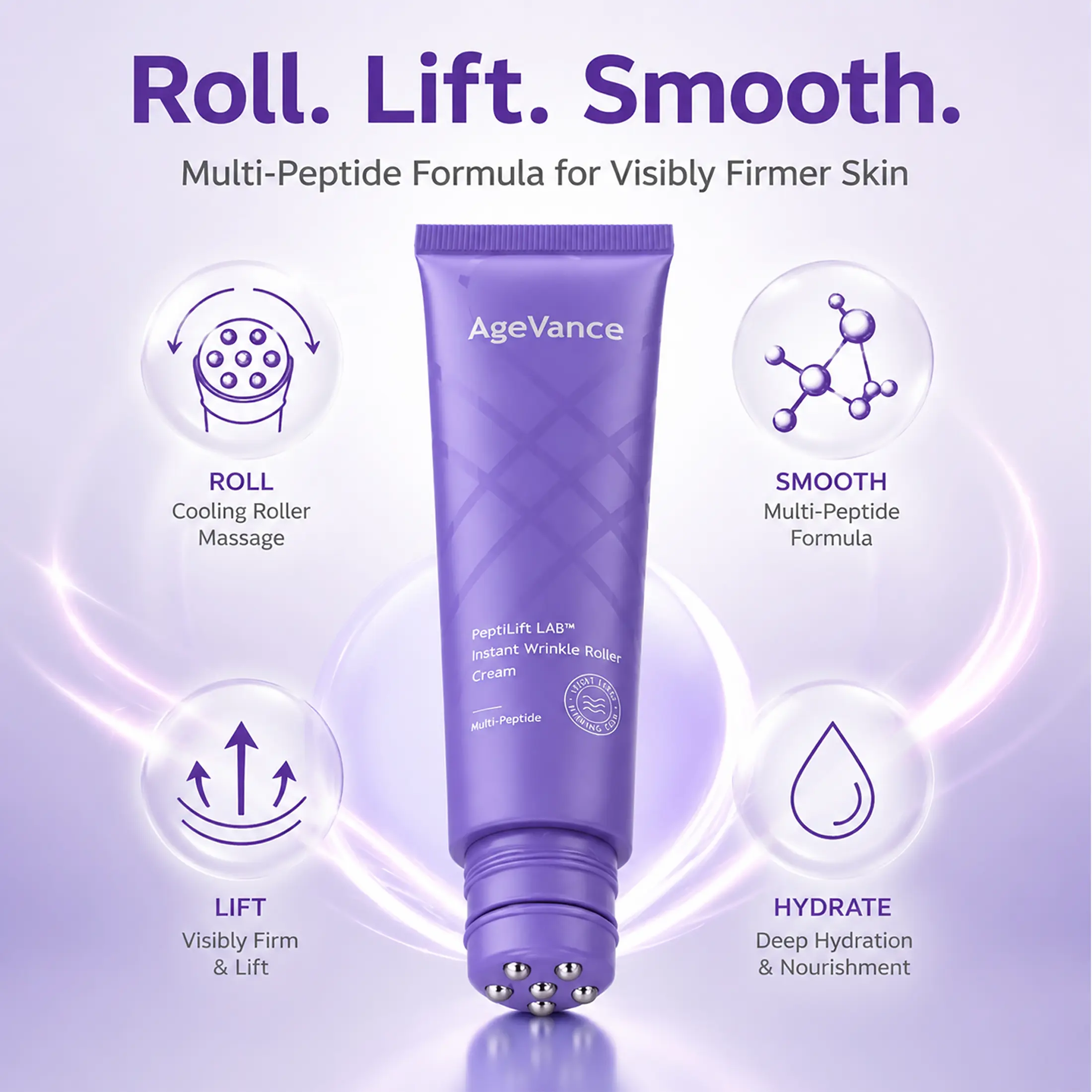 New Arrival AgeVance Neck Wrinkle Cream with Built-in Massager - Daily Lightweight Body Care Moisturizer, Firms Skin Contours, Smooths Fine Lines (Ideal for Jawline, Neck, Décolletage), Smoothing