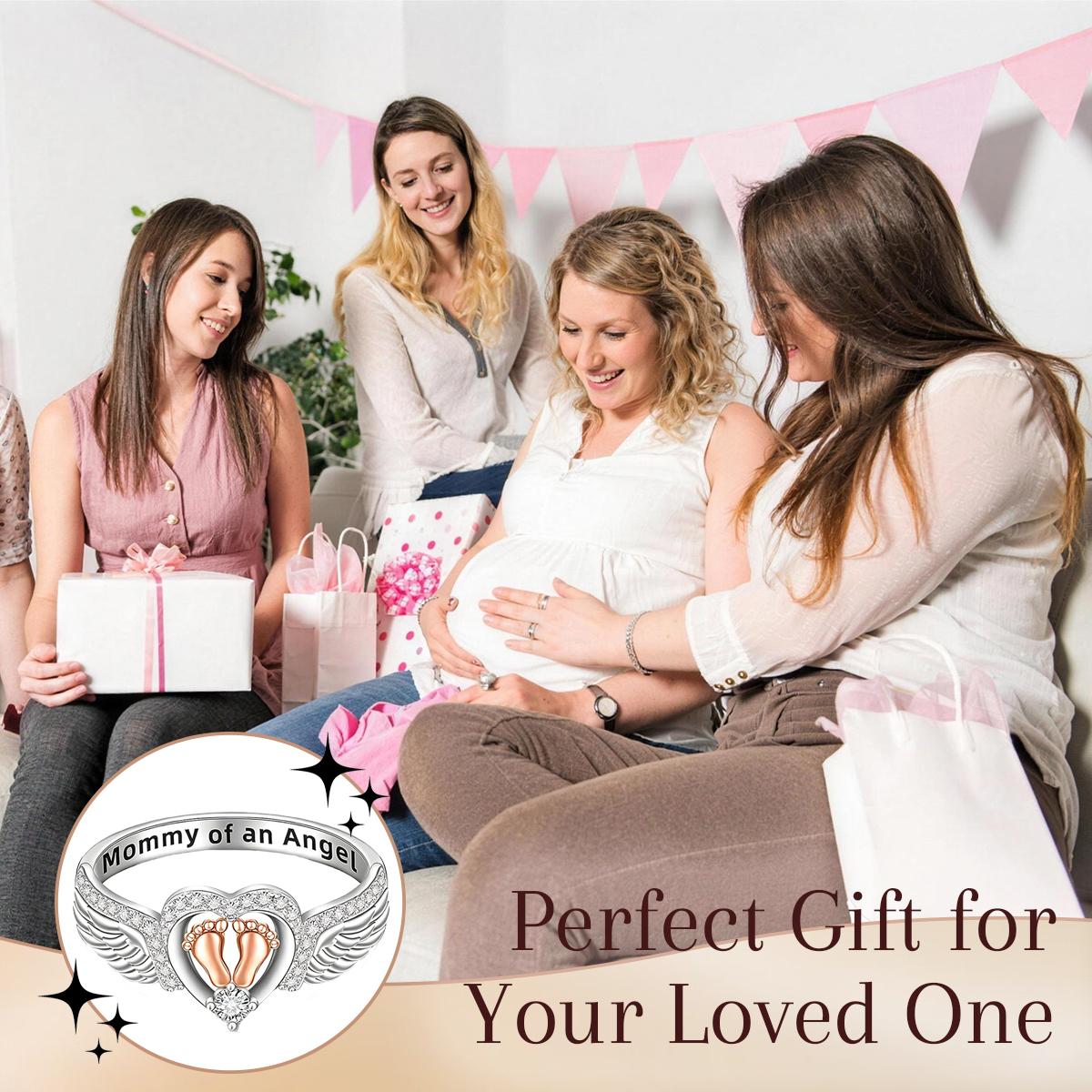 Two-Tone Baby Feet - Angel Wings  Heart Ring "Mommy Of An Angel"- Vintage Elegant Style - Mother's Day Jewelry Gifts For Women  Special Occasions