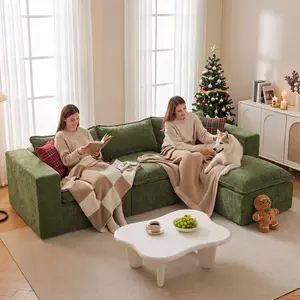 UDPATIO Boneless Sectional Couch with Chaise, Chenille Modular Boneless Sofa Big Comfy Couch with Removable Washable Cover couches for living room, Bedroom No Assembly SpringGreenish