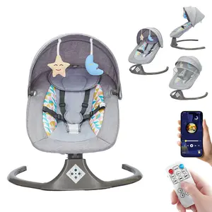 Electric Baby Swing for Infants to Toddler with 5 Adjustable Speeds Bluetooth Music 3-Point Harness Detachable Mosquito Net Portable Foldable Unisex Soft Washable Fabric