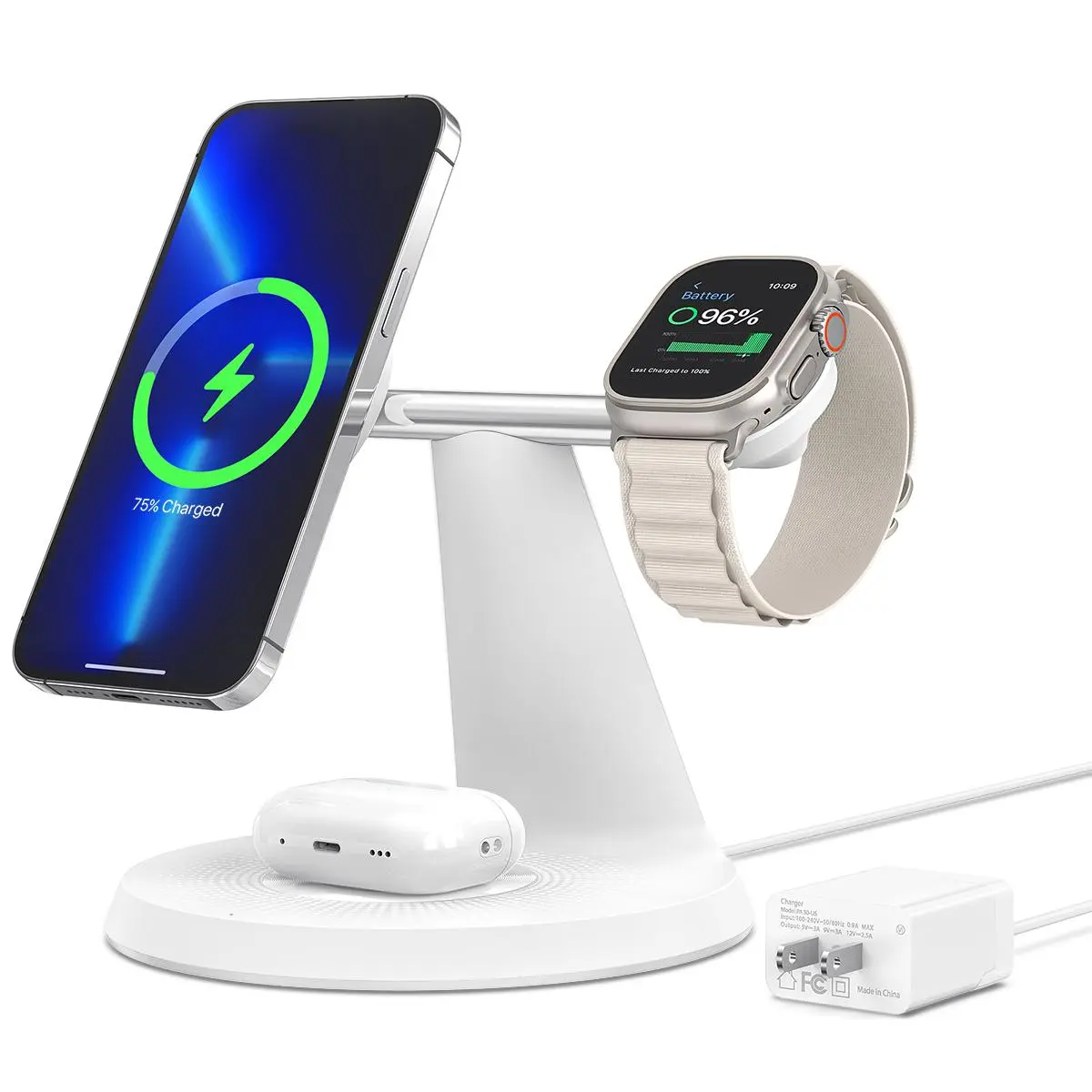 3-in-1 Silicone Cordless Wireless Charging Hub - Metal-Plastic Stable Stand, Fast Charging Dock for iPhone 11+, iWatch, Smartphone, Cool Tech Gadgets, Universal Battery Chargers, Magnetic Chargers