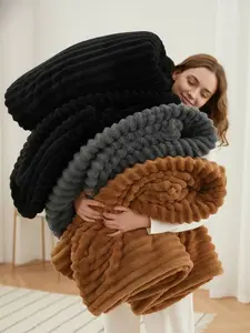 Bedloom Soft Cozy Faux Fur Throw Blanket 300GSM Fuzzy Plush Thick striper Blanket Companion for Office Bed Camping Travel Naps room decor, All-Season Gift Blanket