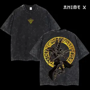 Retro Heavy Limited Monster Card Dark Magician Yu-Gi-Oh Anime Double Printed Vintage  Washed Tee Unisex Oversize Anime Manga Wash Heavyweight Cotton T-shirt, Gift For Anime Fan