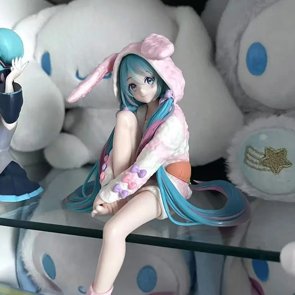15CM Anime HATSUNE MIKU Action Figure in Rabbit Ear Pajamas PVC Model Toy Doll Noodle Stopper Collectible Gift
