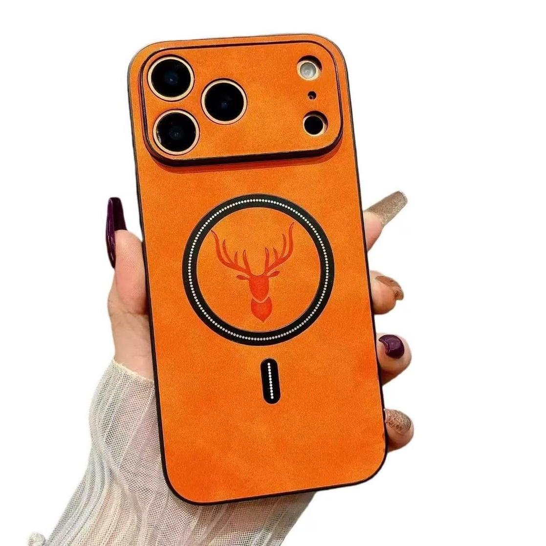 Deer Embossed Leather Phone Case for iPhone 17 Pro Max 16 Pro 15 14 13 12 11 Pro Max | Slim Protective Cover | Scratch Shock Proof | Luxury Feel