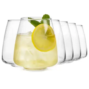 Libbey Stackable Stemless Wine Glasses Set of 6, Tapered Bulb Shaped All Purpose Wine Glass Set, Dishwasher Safe Glass Wine Glasses, Cocktail
