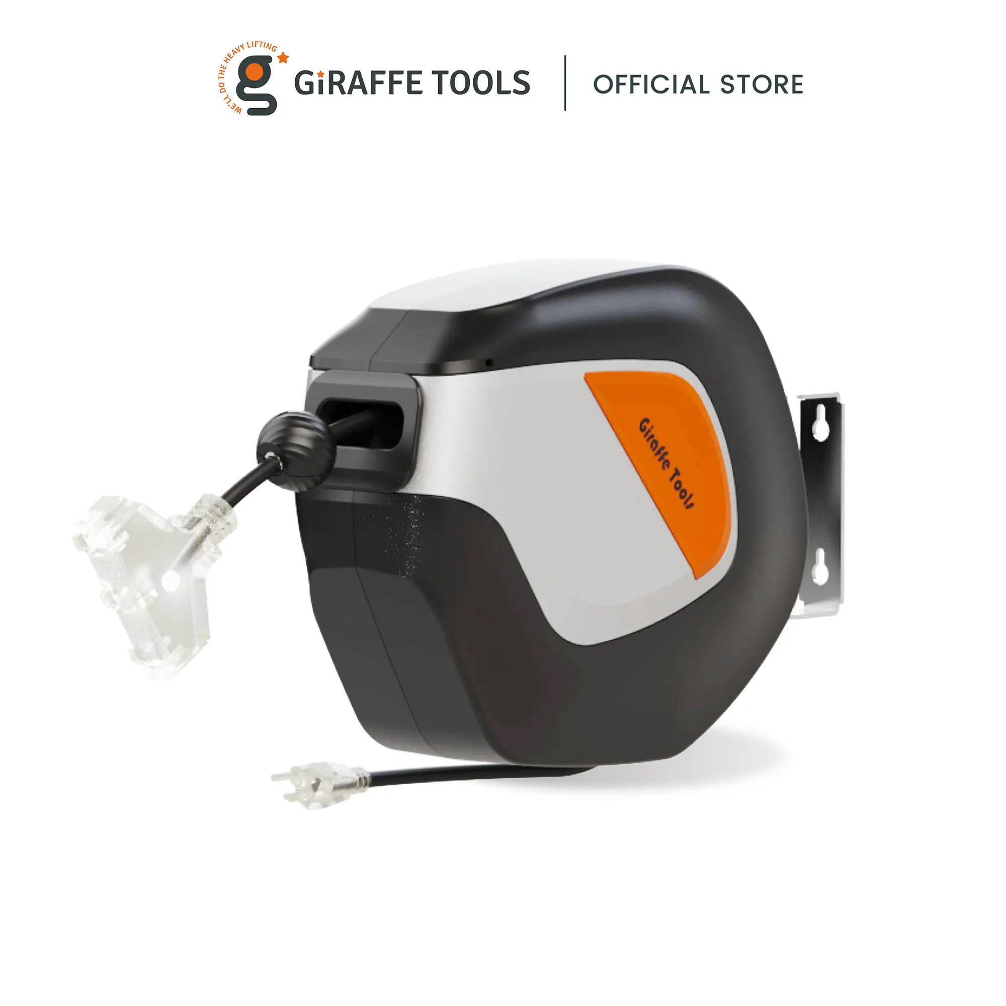 [BackToSchool] Giraffe Tools Retractable Extension Cord Reel 12/14/16 AWG with 3 Outlets LED Lights Auto-Retract Feature for Outdoor Use Kink-Free Design Safety Circuit Breakers 50 Feet SJT Cable - Garage