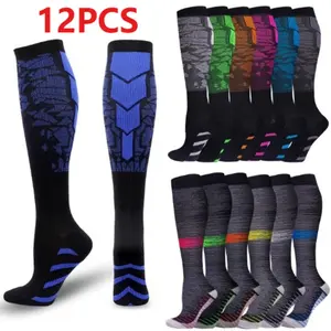 Compression Socks 12 Pack Athletic Running Socks for Men Women Long Calf Sleeves Yoga Gym Training Cycling Basketball Breathable Moisture Wicking