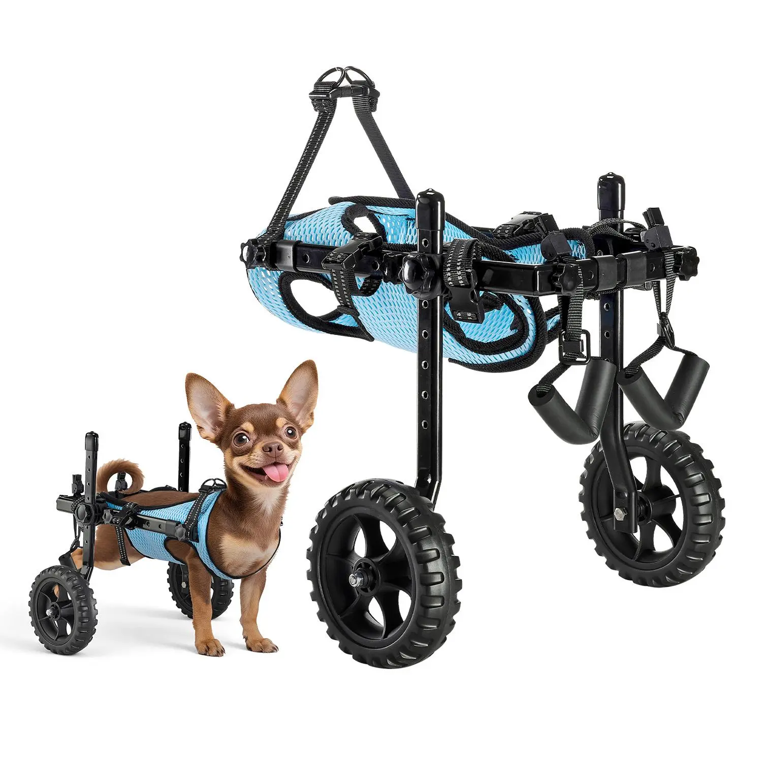 VEVOR X-Small 2-Wheel Dog Wheelchair for Back Legs, Adjustable Lightweight Pet Cart with Shock-Absorption Wheels, Adjustable Rings, Hook-and-Loop, D-Rings, Rehab Mobility Support for Disabled Injured Dogs Up to 22lbs#BackToSchool