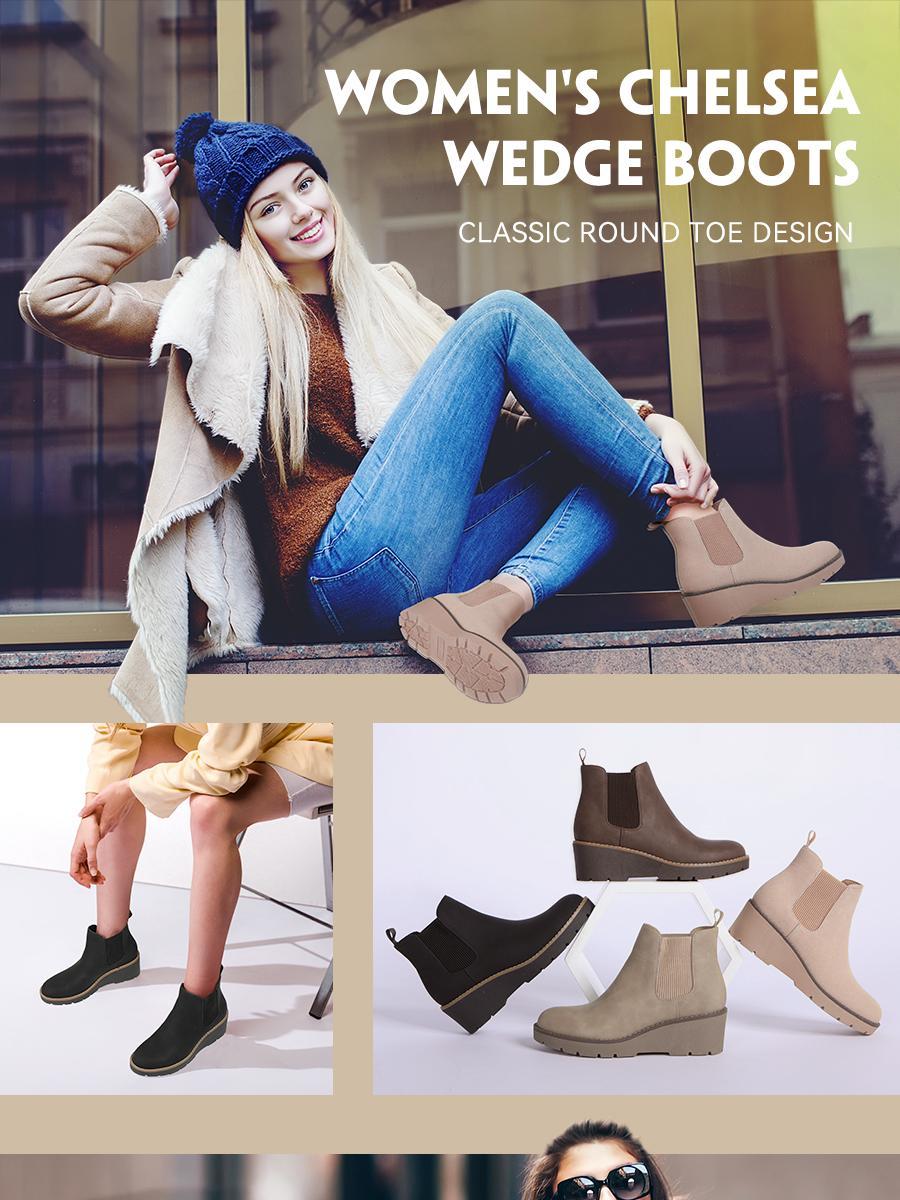 Athlefit Women's Chelsea Wedge Boots Elastic Platform Lug Sole Slip on Wedge Ankle Booties boots  women winter boots Girl Walking Shoes Footwear Pu SpringStatements