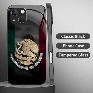 Mexico Flag & Eagle Emblem Art Phone Case |2D Pattern Glossy Glass Feel Patriotic Shockproof Cover | Cool Valentine’s Gift for [iPhone 14] 952