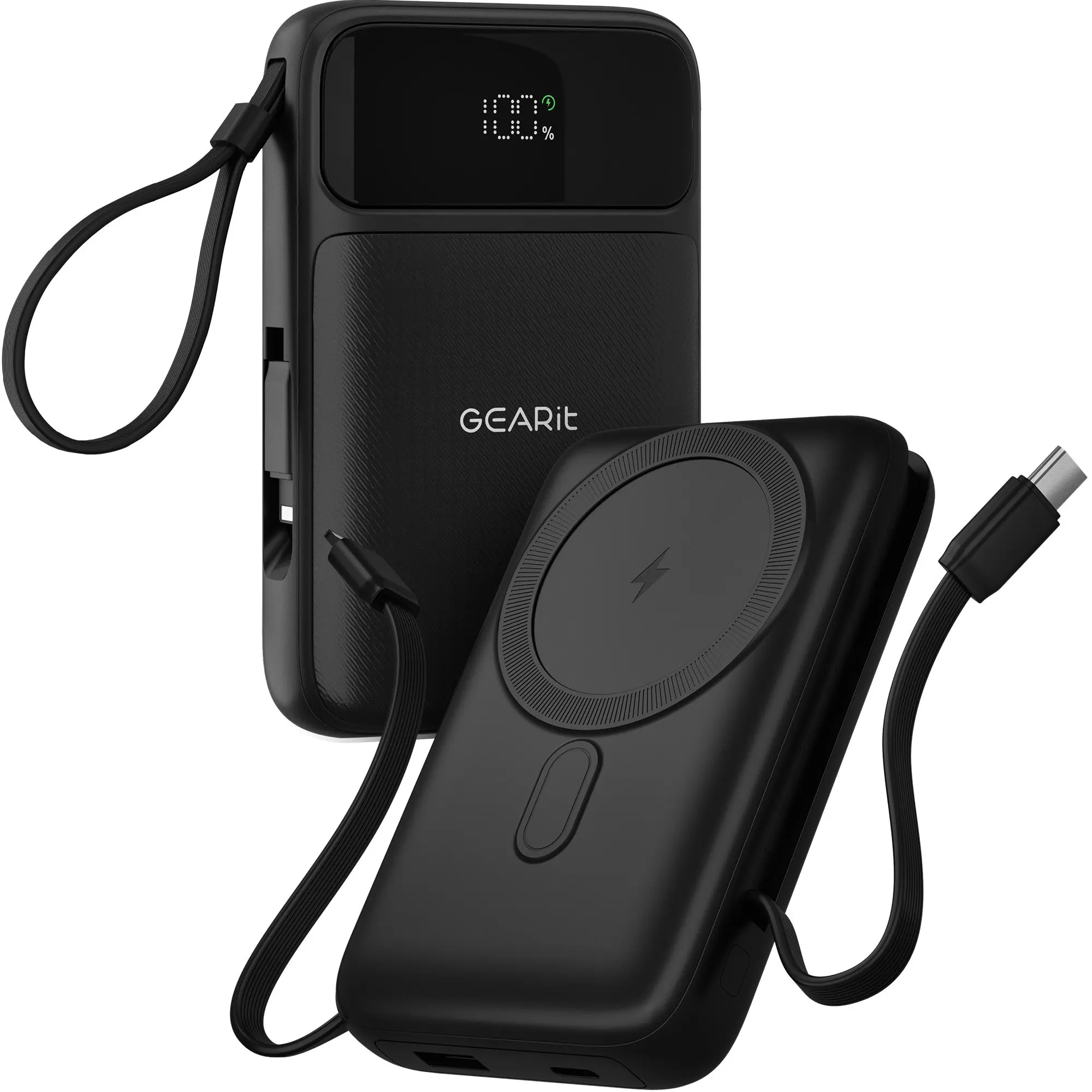 GEARit 5-in-1 10000mAh Power Bank Wireless MagSafe Charging with Built-in Cables & LED Display for Apple iPhone Samsung Galaxy Devices Portable Charger Usb Smartphone